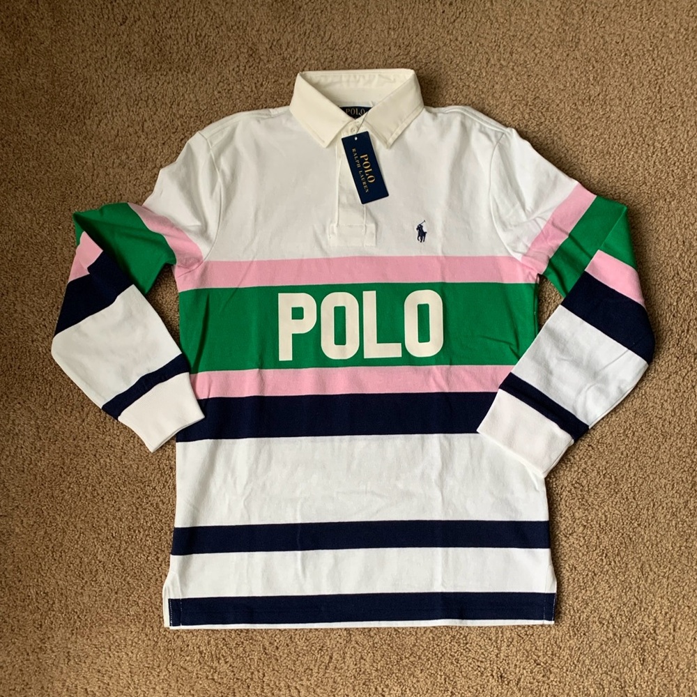 Polo Ralph Lauren Polo Logo Bold Striped Classic Fit Rugby Shirt Men's Sz XS